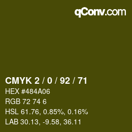 カラーコード: CMYK 2 / 0 / 92 / 71 | qconv.com