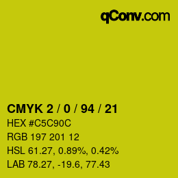 カラーコード: CMYK 2 / 0 / 94 / 21 | qconv.com
