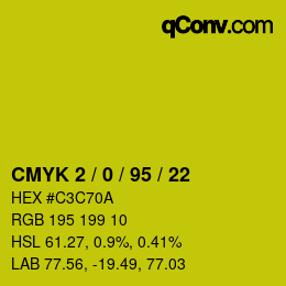 カラーコード: CMYK 2 / 0 / 95 / 22 | qconv.com