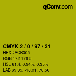 颜色代码: CMYK 2 / 0 / 97 / 31 | qconv.com