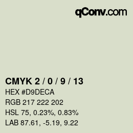 カラーコード: CMYK 2 / 0 / 9 / 13 | qconv.com