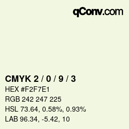 Farbcode: CMYK 2 / 0 / 9 / 3 | qconv.com