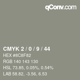 カラーコード: CMYK 2 / 0 / 9 / 44 | qconv.com