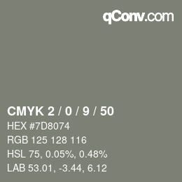 Color code: CMYK 2 / 0 / 9 / 50 | qconv.com