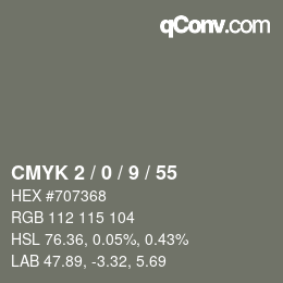 カラーコード: CMYK 2 / 0 / 9 / 55 | qconv.com