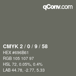 Color code: CMYK 2 / 0 / 9 / 58 | qconv.com