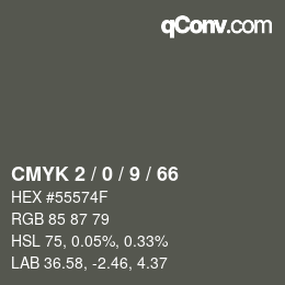 カラーコード: CMYK 2 / 0 / 9 / 66 | qconv.com