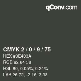 カラーコード: CMYK 2 / 0 / 9 / 75 | qconv.com