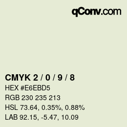 カラーコード: CMYK 2 / 0 / 9 / 8 | qconv.com