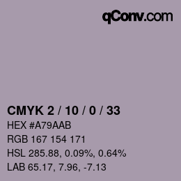 カラーコード: CMYK 2 / 10 / 0 / 33 | qconv.com