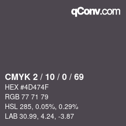 Farbcode: CMYK 2 / 10 / 0 / 69 | qconv.com