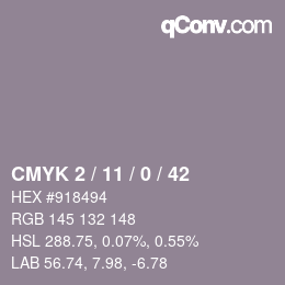 カラーコード: CMYK 2 / 11 / 0 / 42 | qconv.com