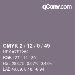 Código de color: CMYK 2 / 12 / 0 / 49 | qconv.com