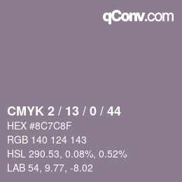 カラーコード: CMYK 2 / 13 / 0 / 44 | qconv.com