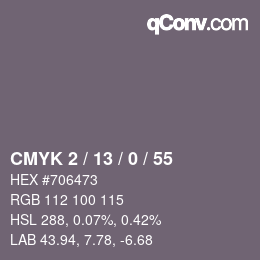 カラーコード: CMYK 2 / 13 / 0 / 55 | qconv.com