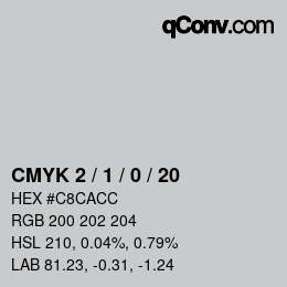 カラーコード: CMYK 2 / 1 / 0 / 20 | qconv.com