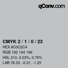 カラーコード: CMYK 2 / 1 / 0 / 23 | qconv.com