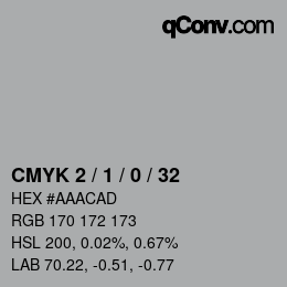 Farbcode: CMYK 2 / 1 / 0 / 32 | qconv.com