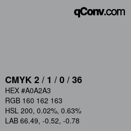 カラーコード: CMYK 2 / 1 / 0 / 36 | qconv.com