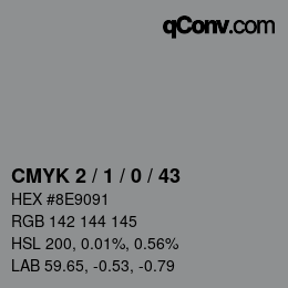 カラーコード: CMYK 2 / 1 / 0 / 43 | qconv.com