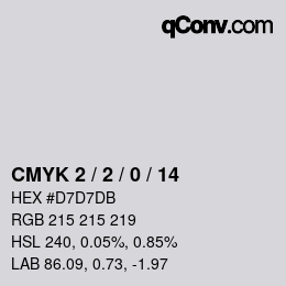 カラーコード: CMYK 2 / 2 / 0 / 14 | qconv.com