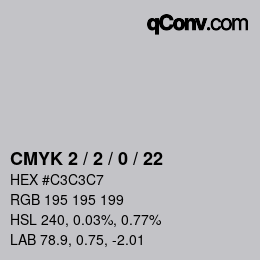 カラーコード: CMYK 2 / 2 / 0 / 22 | qconv.com