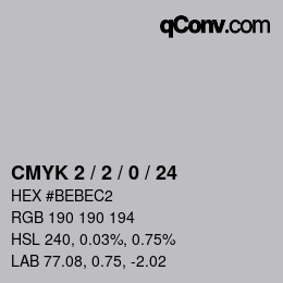 カラーコード: CMYK 2 / 2 / 0 / 24 | qconv.com
