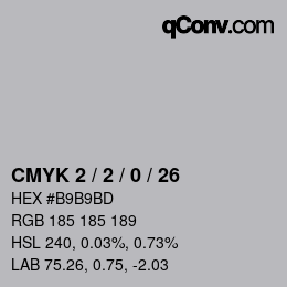 カラーコード: CMYK 2 / 2 / 0 / 26 | qconv.com