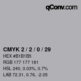 カラーコード: CMYK 2 / 2 / 0 / 29 | qconv.com