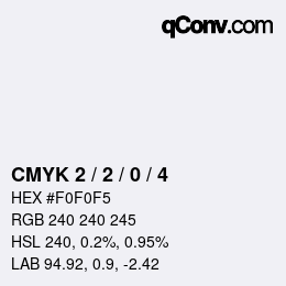 カラーコード: CMYK 2 / 2 / 0 / 4 | qconv.com