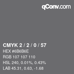 カラーコード: CMYK 2 / 2 / 0 / 57 | qconv.com
