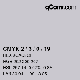 カラーコード: CMYK 2 / 3 / 0 / 19 | qconv.com