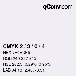 カラーコード: CMYK 2 / 3 / 0 / 4 | qconv.com