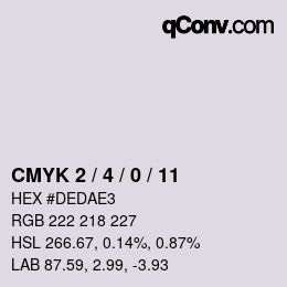 カラーコード: CMYK 2 / 4 / 0 / 11 | qconv.com