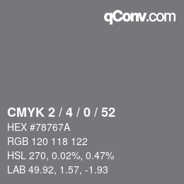 颜色代码: CMYK 2 / 4 / 0 / 52 | qconv.com