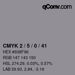 カラーコード: CMYK 2 / 5 / 0 / 41 | qconv.com