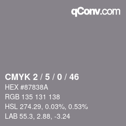 カラーコード: CMYK 2 / 5 / 0 / 46 | qconv.com
