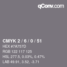 Color code: CMYK 2 / 6 / 0 / 51 | qconv.com