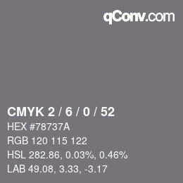 Color code: CMYK 2 / 6 / 0 / 52 | qconv.com