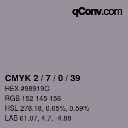 Farbcode: CMYK 2 / 7 / 0 / 39 | qconv.com