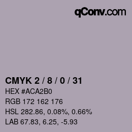 カラーコード: CMYK 2 / 8 / 0 / 31 | qconv.com