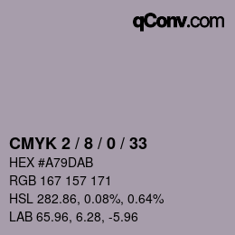 カラーコード: CMYK 2 / 8 / 0 / 33 | qconv.com