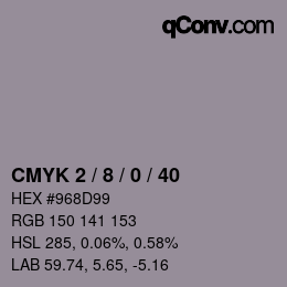カラーコード: CMYK 2 / 8 / 0 / 40 | qconv.com
