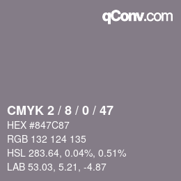 カラーコード: CMYK 2 / 8 / 0 / 47 | qconv.com