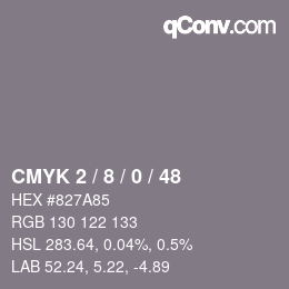 カラーコード: CMYK 2 / 8 / 0 / 48 | qconv.com