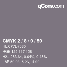 Color code: CMYK 2 / 8 / 0 / 50 | qconv.com