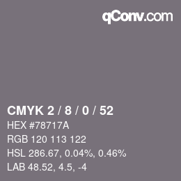 Color code: CMYK 2 / 8 / 0 / 52 | qconv.com