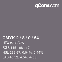 カラーコード: CMYK 2 / 8 / 0 / 54 | qconv.com