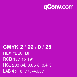 カラーコード: CMYK 2 / 92 / 0 / 25 | qconv.com