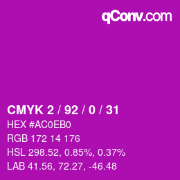 カラーコード: CMYK 2 / 92 / 0 / 31 | qconv.com